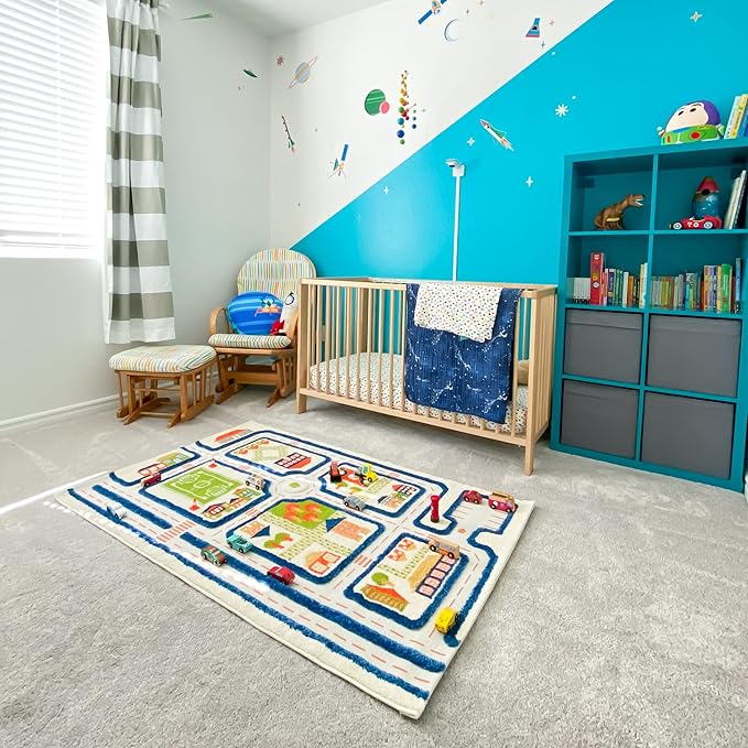 IVI 3D Play Carpets, 59 x 39 Inch, Traffic Educational Toddler Mat Rug for Bedroom, Kids Den, or Playroom, Medium