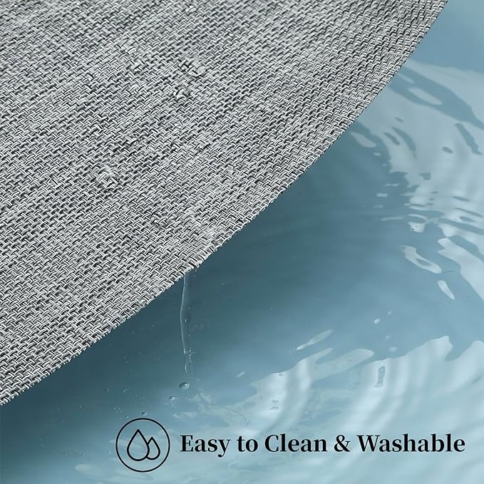 Leetaltree Linen Grey Placemats Set of 6 - Heat Resistant Non-Slip Place mats for Dining Table, Washable Durable PVC Vinyl Woven Table Mats(Linen Grey, 6)