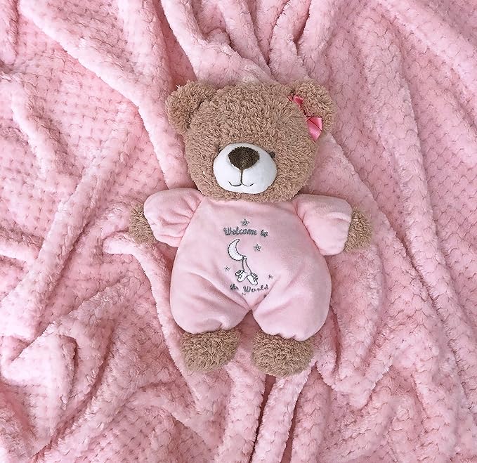Little Me 2-Ply Reversible Baby Blanket with Thank Heaven for Little Girls Embroidery (Pink, 30x40)