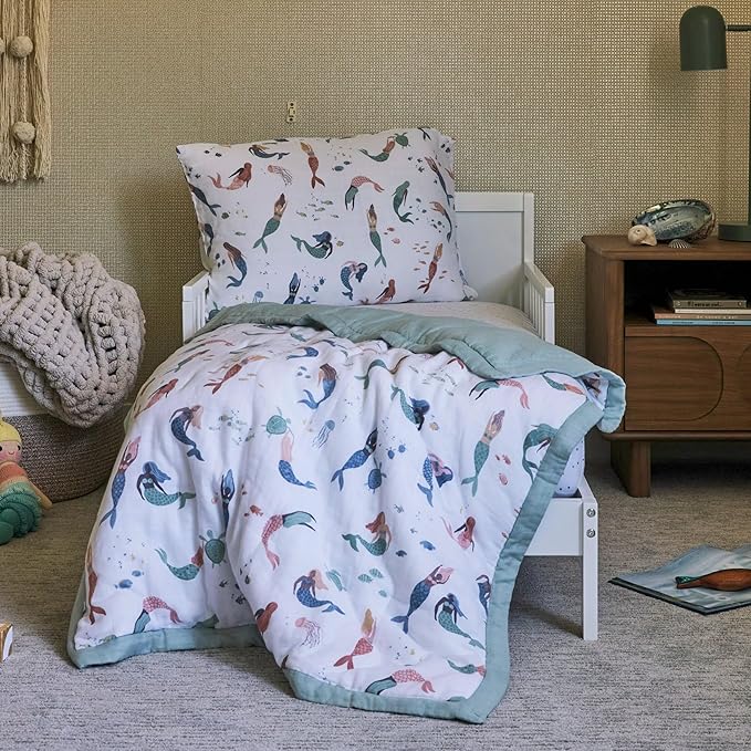 Little Unicorn Lofty Comforter Blanket | Super Soft & Breathable Muslin Fabric| Great for Play & Bedtime Blanket (Mermaid Party)