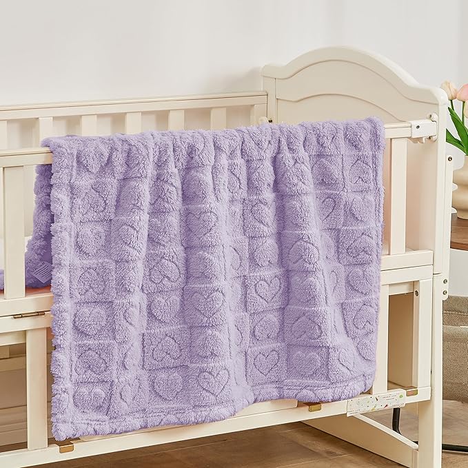 Fleece Baby Blanket Heart Checkered Blanket, Ultra Soft Cozy Baby Blankets for Girls Boys, Fluffy Infant Toddler Newborn Receiving Blankets for Crib Stroller 30”×40” (Purple)