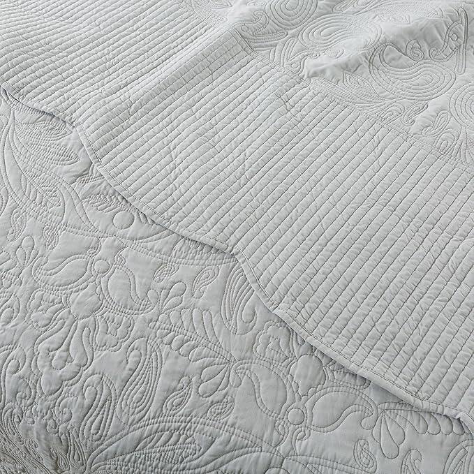 HoneiLife Oversized King Bedspreads - California King Quilt 128x120, 4-Piece Cal King Quilt Sets,Rustic Bedding Sets King Size,Extra Large Coverlets Lightweight Bed Cover for All Season Use-Grey