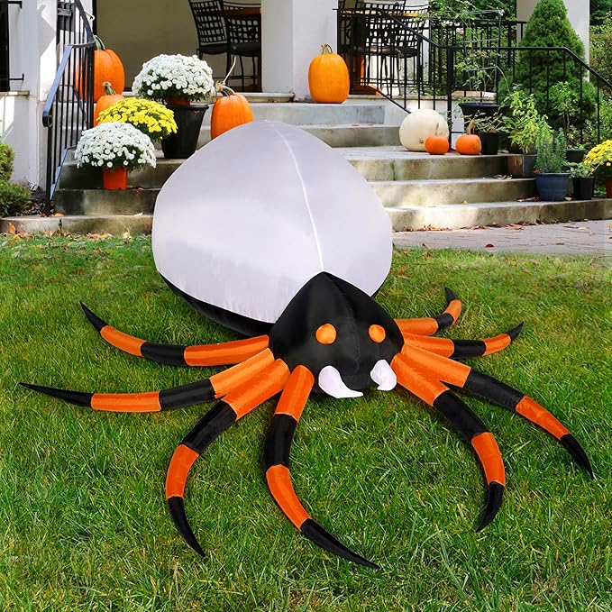 JOYIN 8 FT Halloween Inflatable Giant Spider Outdoor Decorations, Blow Up Spider Yard Decorations with Rotating Colorful Light and Glowing Eyes for Halloween Party Lawn Garden Outside Decor