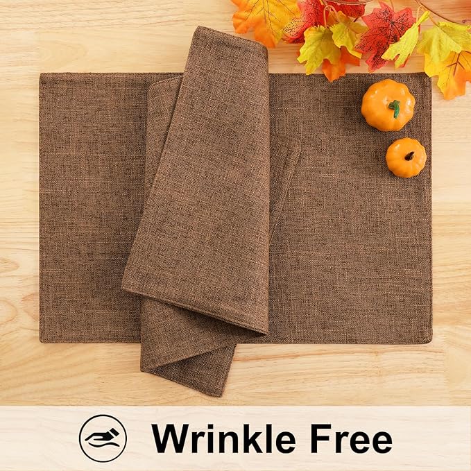 homing Brown Cloth Placemats Set of 6 – Cotton Linen Blend Washable Farmhouse Dining Table Mats for Indoors & Outdoors, Easy to Clean, 13 x 19 Inch