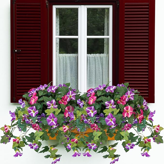 Artificial Flowers for Outdoors, 2PCS Realistic Fake Petunias UV Resistant No Fade Spring Floral, Faux Silk Flowers for Outdoor Planters Garden Yard Patio Porch Home Decor, Red Lotus