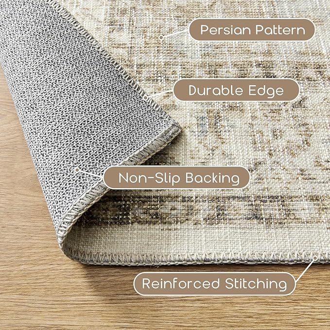 Boho Runners for Hallway,3x10 Non Slip Washable Neutral Rustic Modern Farmhouse Persian Runner Rugs for Kitchen, 3 x 10, Light Tan Brown and Beige Coffee