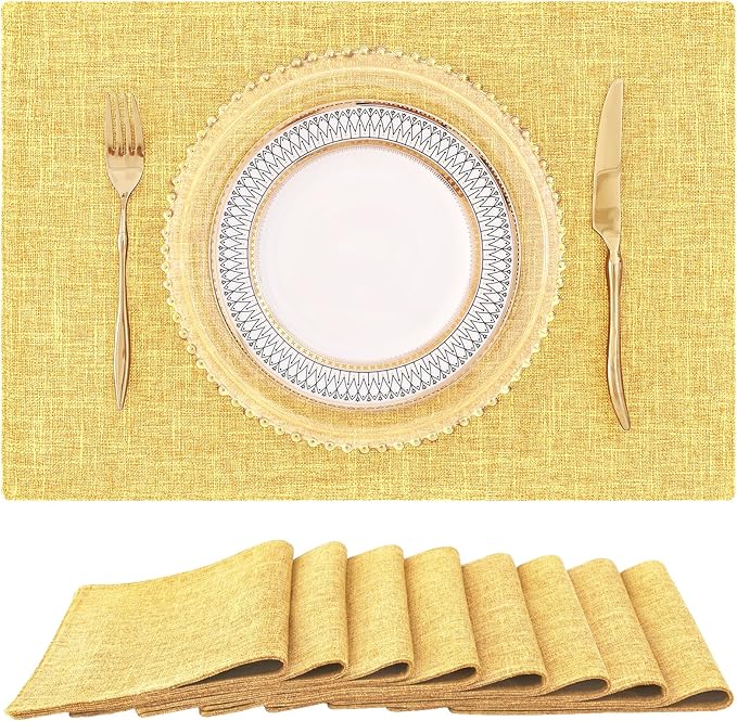homing Mustard Yellow Cloth Placemats Set of 8 – Cotton Linen Blend Washable Farmhouse Dining Table Mats for Fall & Thanksgiving, Easy to Clean, 13 x 19 Inch