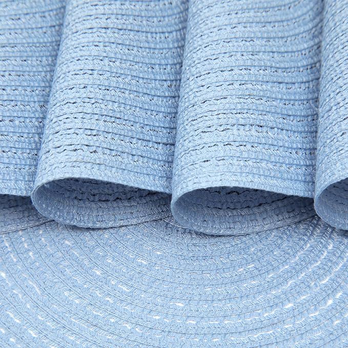 SHACOS Round Braided Placemats Set of 4 Washable 15 inch Round Non Slip Table Place Mats for Dining Tables (Light Blue, 4)