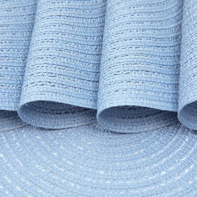 SHACOS Round Braided Placemats Set of 6 Round Table Mats for Dining Tables 15 inch (Light Blue, 6)