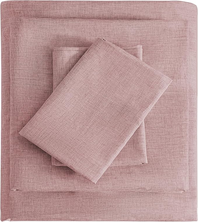 Full Sheets Wine Red, Ultral Soft Cationic Linen Look Sheets, Luxury Cooling Cozy Bed Sheet Set with Non-Slip Fitted Sheet