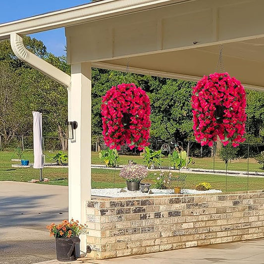 Artificial Bougainvillea Faux Flowers Plants Baskets for Outdoor Outside Summer Decoration, 3 PCS Fake Silk Long Hanging Vines UV Resistant Realistic for Front Door Porch Patio Balcony, Hotpink