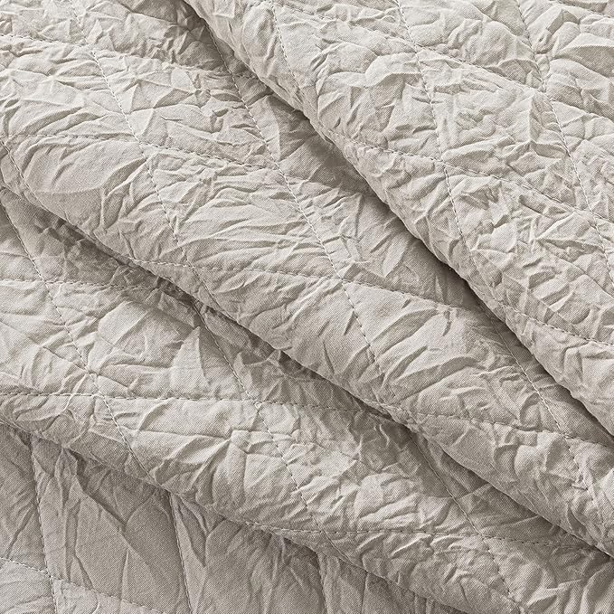 HoneiLife Queen Quilt Bedding Set - 3 Piece Washed Microfiber Quilt Sets Lightweight Bedspreads Ultra Soft Coverlets Retro Bed Cover Crinkled Bedding Set All Season Quilts-Sandy