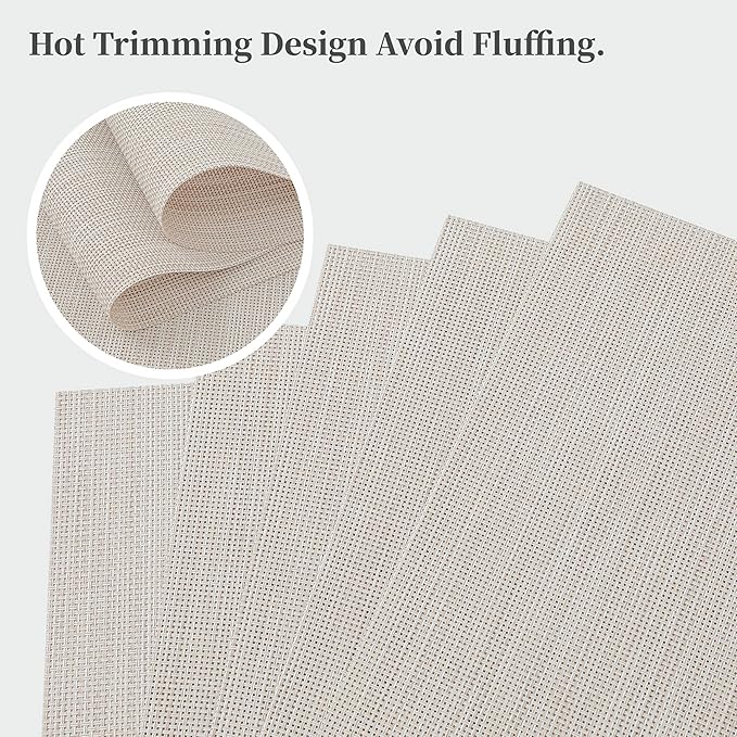Leetaltree Beige White Placemats Set of 16 - Heat Resistant Non-Slip Place mats for Dining Table, Washable Durable PVC Vinyl Woven Table Mats(Beige White, 16)