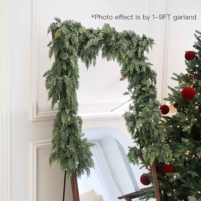 12FT Christmas Cedar Garland Artificial Real Touch Thickness Realistic Greenery Pine Garland for Mantle Fireplace Outdoor Indoor Christmas Decorations