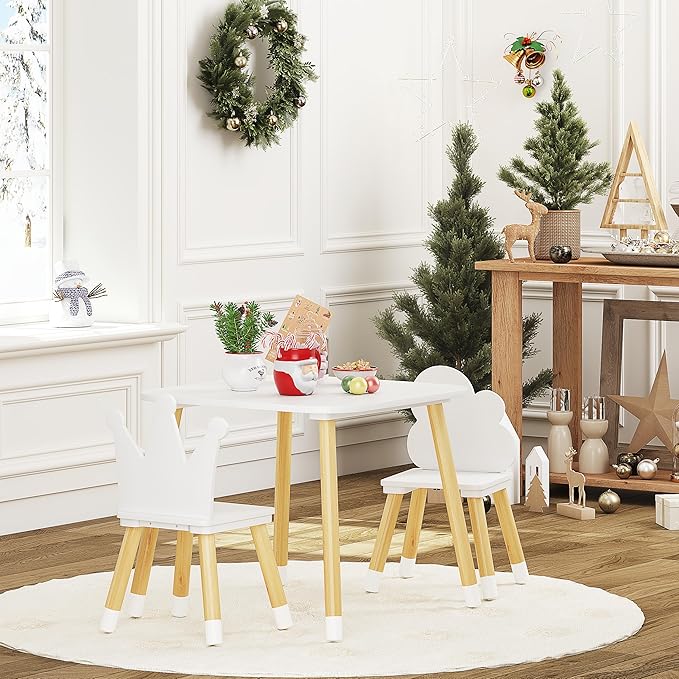 UTEX Kids Table with 2 Chairs Set, Kids Table and Chair Set,3 Piece Kiddy Table and Chair Set, Toddler Table and Chairs, White