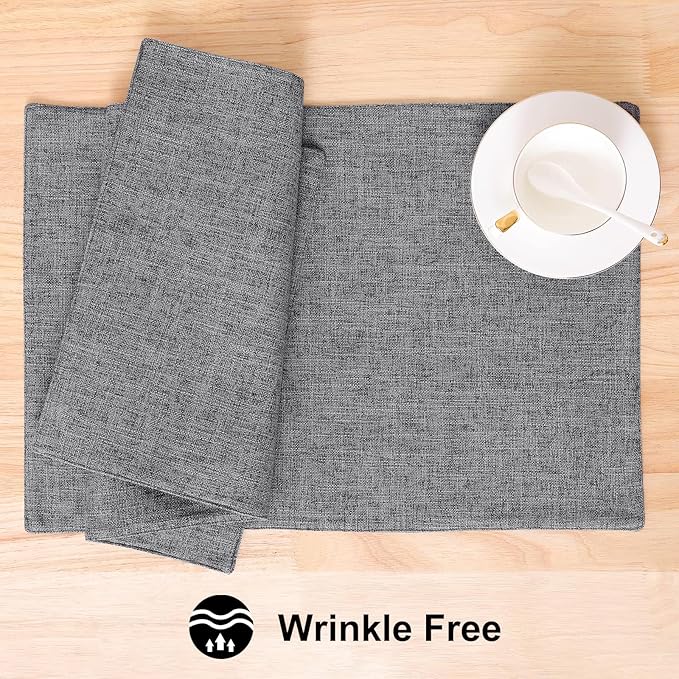 homing Dark Grey Cloth Placemats for Dining Table Set of 8 – Cotton Linen Blend Washable Farmhouse Kitchen Mats for Indoors & Outdoors - Easy to Clean 13 x 19 Inch