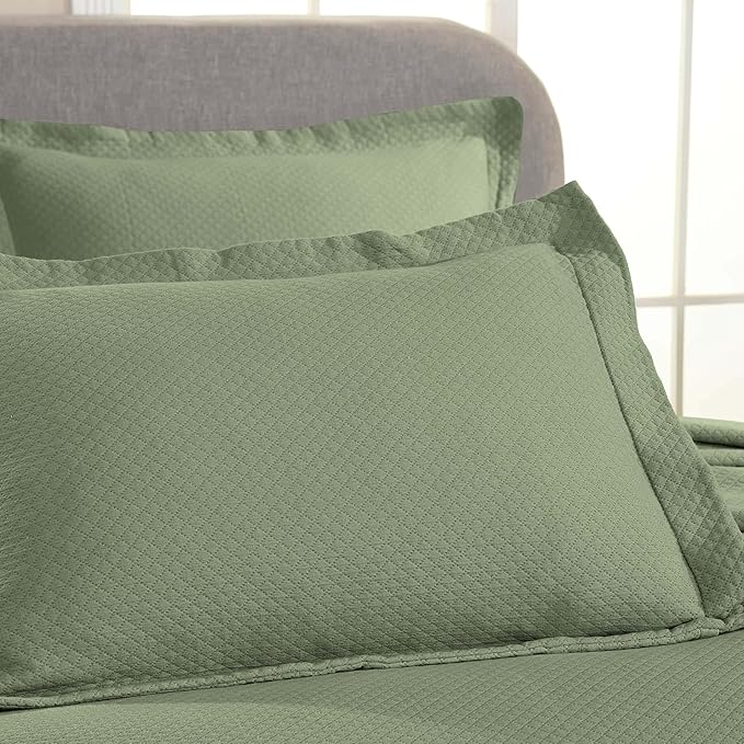 Superior Solitaire Cotton 3 Piece Bedspread Set, Home Bed Decor, Decorative Textured Bed Spread, 2 Pillow Shams, Airy Blanket, Matelasse Coverlet Bedding, All-Season Accent Blanket, Full, Sage