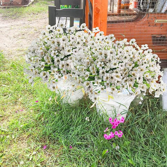 Uieke 16 Bundles Outdoor Artificial Flowers UV Resistant Fake Flowers No Fade Faux Plastic Plants for Garden Porch Window Box Home Outside Hanging Planter Spring Summer Décor (White)