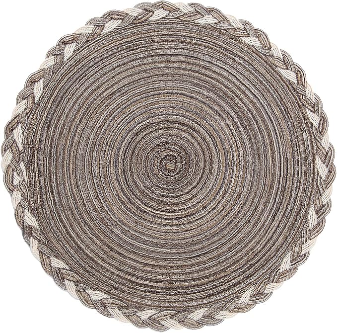 SHACOS Round Placemats Set of 6 Braided Glitter Round Table Placemats 15 inch for Wedding Holiday Party (Multicolor - Light Coffee, 6)
