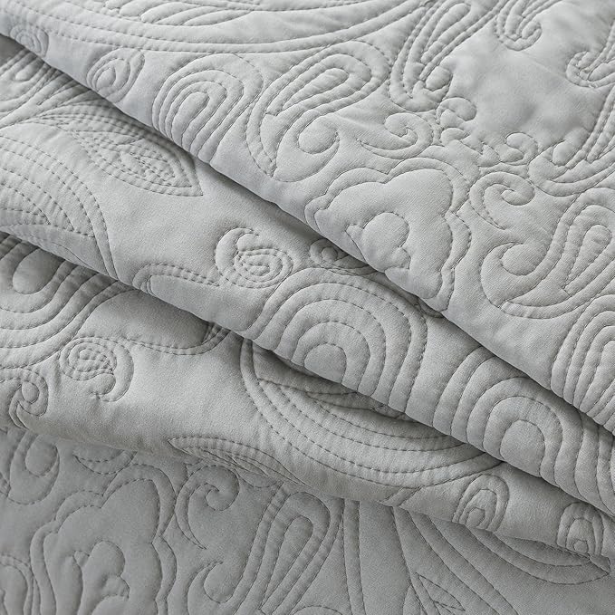 HoneiLife King Quilt Bedding Set - 3 Pieces Microfiber Quilt Sets Lightweight Bedspreads Reversible Coverlets Retro Bed Cover Quilt King Size All Season Quilts-Light Grey
