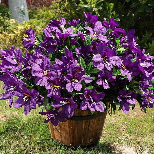 INSPRING Artificial Faux Plants Flowers for Outdoors 3 Bundles Fake Silk Azalea Flowers for Outside Summer Decoration UV Resistant Realistic Fake Flower for Outside Planter Patio Garden Walkways Home