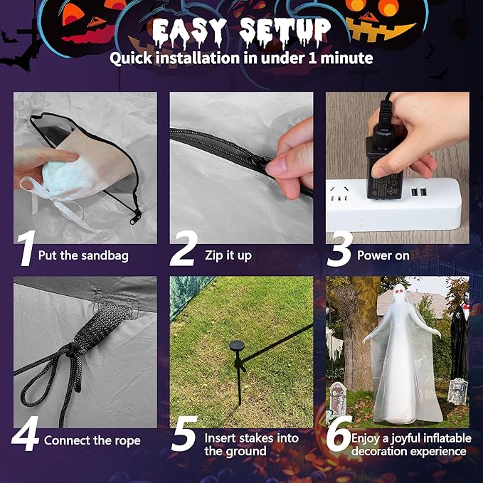 8FT Halloween Inflatables Outdoor Decorations Ghost Bride Halloween Decor Outside Blow Ups with Red Eyes LED Lights for Yard Indoor Lawn Party Porch Garden