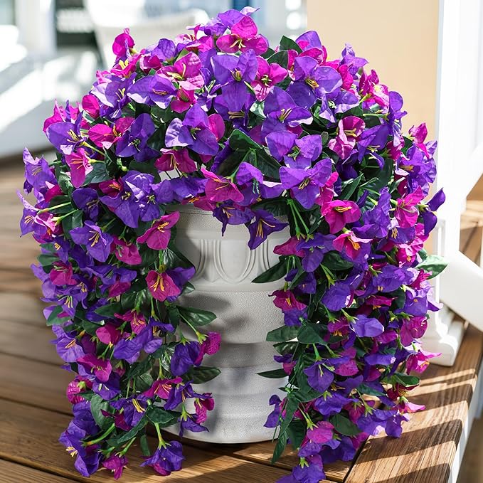 Faux Bougainvillea Artificial Flowers Plants for Outdoor Outside Spring Decoration, 2pcs Fake Silk Long Trailing Vines UV Resistant Realistic for Front Door Porch Planter Urn Patio Balcony Yard, Mix