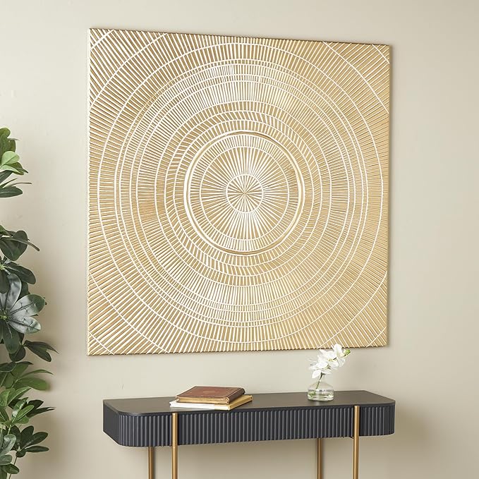 Deco 79 Wooden Geometric Handmade Home Wall Decor Intricately Carved Radial Wall Sculpture with Starburst Design, Wall Art 48" x 1" x 48", Gold