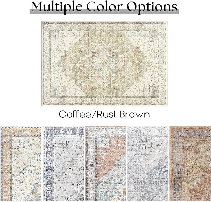 Boho Runners for Hallway,3x10 Non Slip Washable Neutral Rustic Modern Farmhouse Persian Runner Rugs for Kitchen, 3 x 10, Light Tan Brown and Beige Coffee