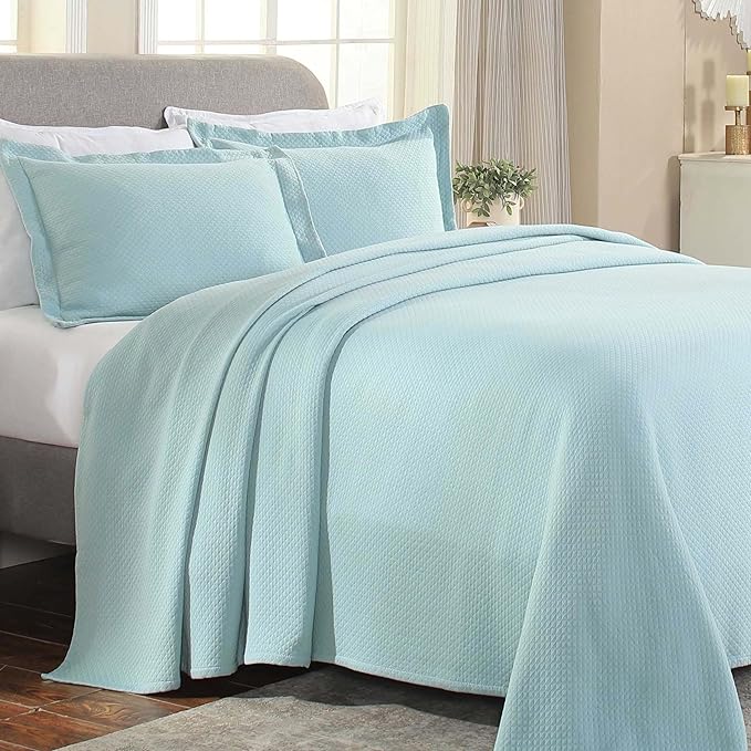 Superior Solitaire Cotton 2 Piece Bedspread Set, Home Bed Decor, Decorative Textured Bed Spread, 1 Pillow Sham, Airy Blanket, Matelasse Coverlet Bedding, All-Season Accent Blanket, Twin, Aqua