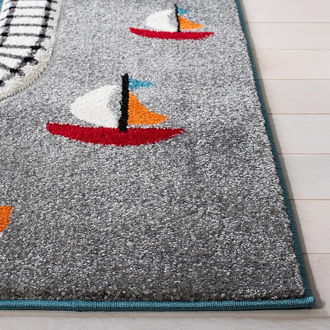 Safavieh Carousel Kids Collection 5'3" Square Turquoise/Ivory CRK192K Neighborhood Non-Shedding Nursery Playroom Area Rug