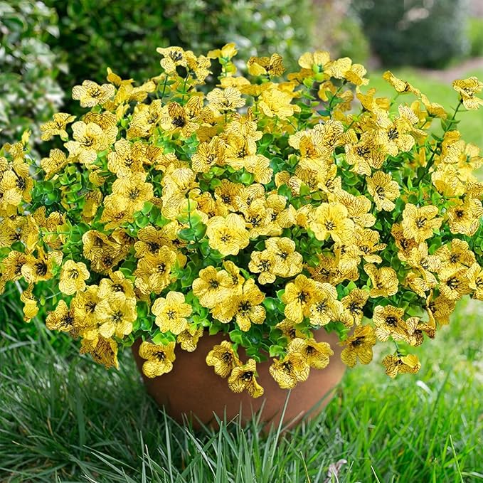 Artificial Fake Fall Yellow Mums Flowers Plants for Outdoor Outside, 12 Bundles Autumn Faux Silk Daisy UV Resistant Realistic for Porch Patio Home Window Box Yard Garden Planter