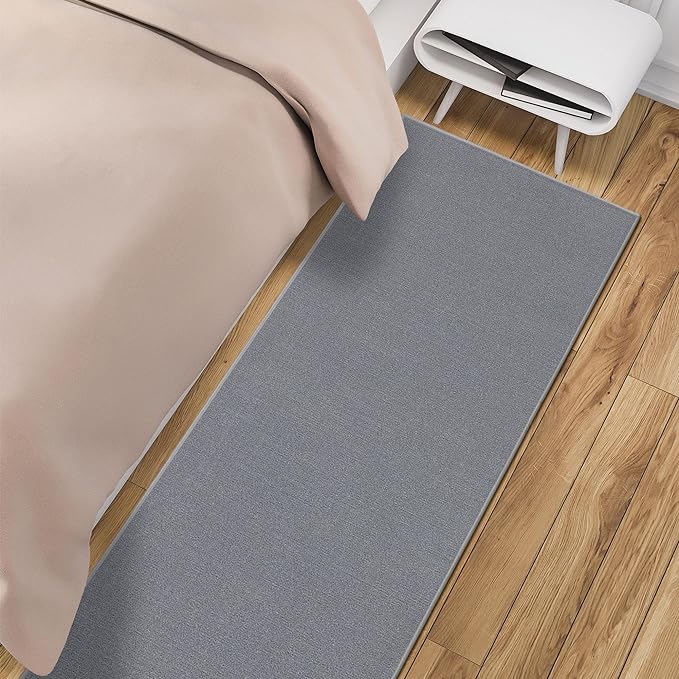 Machine Washable Modern Solid Design Non-Slip Rubberback 3x10 Traditional Runner Rug for Hallway, Kitchen, Bedroom, Living Room, 2'7" x 9'10", Gray