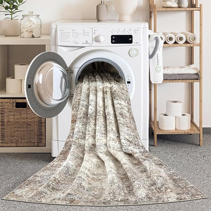 Area Rugs for Living Room: 8x10 Washable Neutral Abstract Rug for Bedroom Large Soft Modern Dining Room Rugs Indoor Floor Low Pile Carpet for Home Office Nursery - Brown Grey