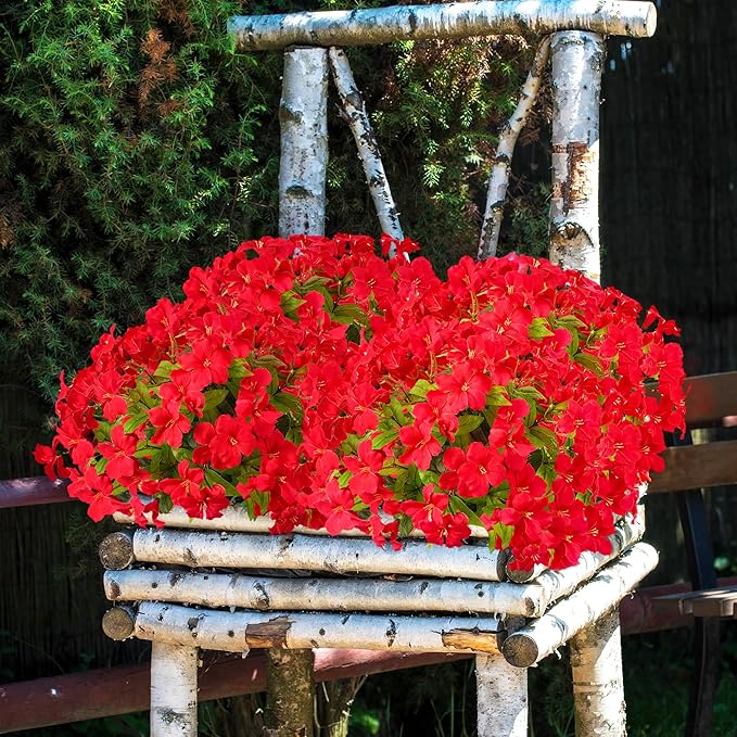 Fake Plants Artificial Flower Outdoor Plastic Flowers for Outdoors 15.7" Artificial Azalea Flowers Fake Flowers Artificial Plants Outdoor Flower Artificial for Decor Silk Flowers (Red) 4Pcs