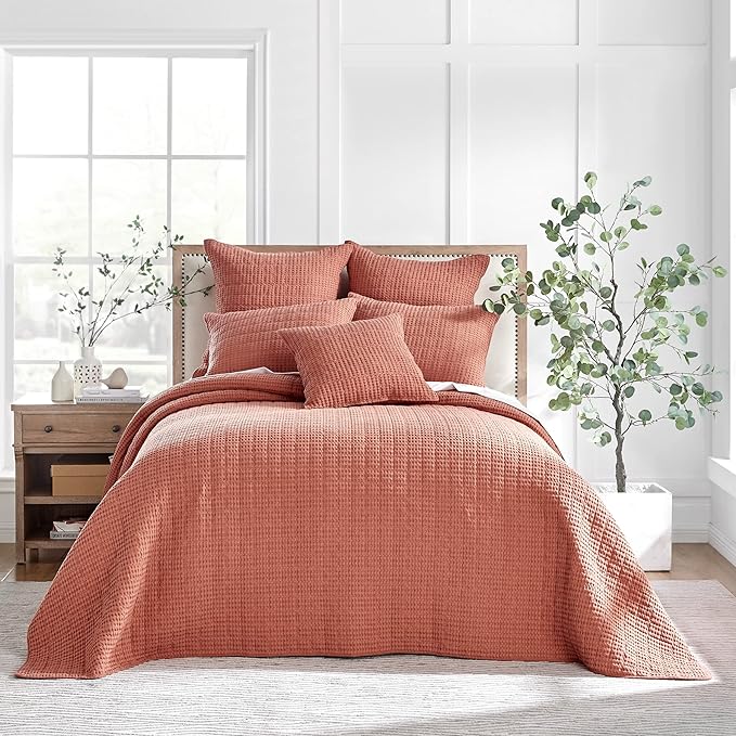 Levtex Home Mills Waffle Queen Bedspread Set (104x106in) with 2 Pillow Shams (26x20in) - Adobe - 100% Cotton Queen Size Bedspread Set - Lightweight, Soft, Pre-Washed