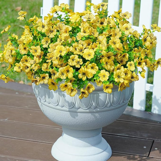 Artificial Fake Fall Yellow Mums Flowers Plants for Outdoor Outside, 12 Bundles Autumn Faux Silk Daisy UV Resistant Realistic for Porch Patio Home Window Box Yard Garden Planter
