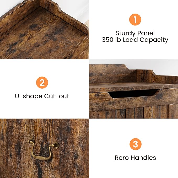 IDEALHOUSE Storage Chest, 24.8" Toy Chest for Boys Girls, Kids Wood Large Toy Box, Storage Bench with Safety Hinge,Storage Trunk for Entryway, Living Room, Bedroom, Playroom, Rustic Brown