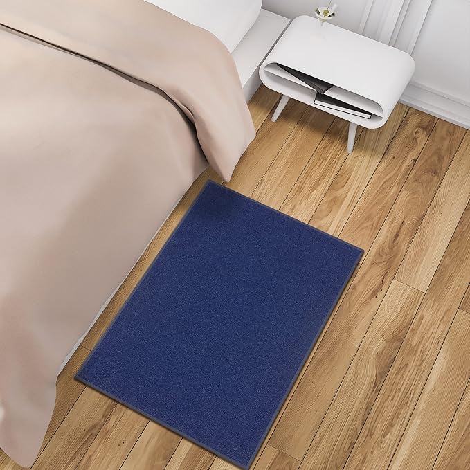 Machine Washable Modern Solid Design Non-Slip Rubberback 2x5/2x3 2PCS Set Traditional Runner Rug/Area Rug for Hallway, Kitchen, Entryway, Bathroom, 2 Piece Set - 20" x 59" / 2'3" x 3', Navy