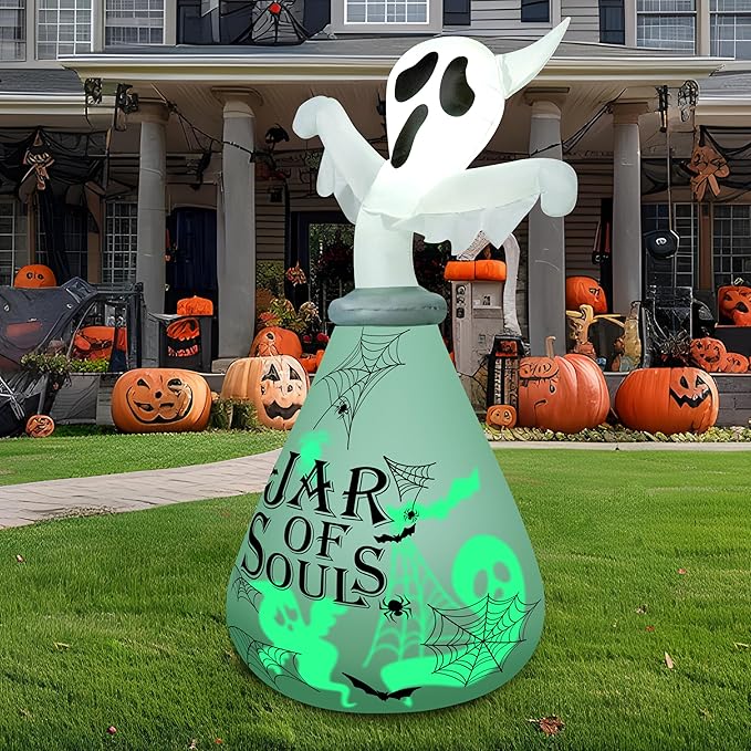 Joiedomi 6 FT Halloween Inflatable Outdoor Decoration, Ghost Inflatable Halloween Decor Outdoor, Blow Up Ghost in The Jar with Green Projecting LED for Halloween Yard Decoration