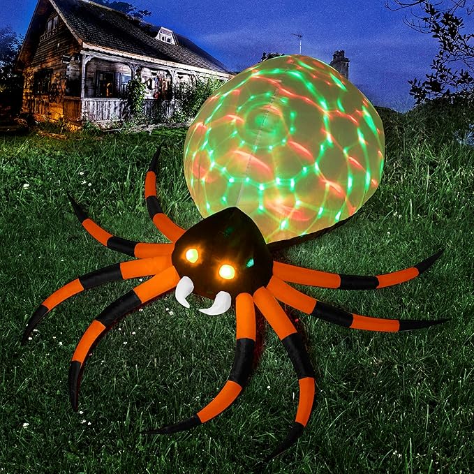 JOYIN 8 FT Halloween Inflatable Giant Spider Outdoor Decorations, Blow Up Spider Yard Decorations with Rotating Colorful Light and Glowing Eyes for Halloween Party Lawn Garden Outside Decor