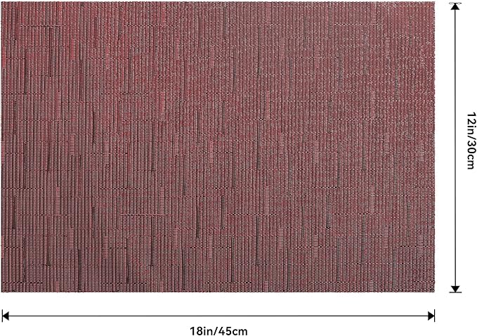 Leetaltree Burgundy Placemats Set of 12 - Heat Resistant Non-Slip Place mats for Dining Table, Washable Durable PVC Vinyl Woven Table Mats(Burgundy, 12)