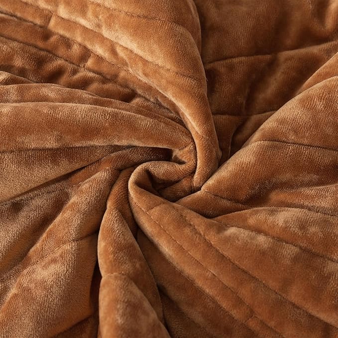 HoneiLife Velvet Quilts Queen Size - Lightweight Bedspreads 3-Pieces, Solid Coverlets Queen Quilt Bedding Sets, Wavy Quilt Sets for All Season Use-Camel