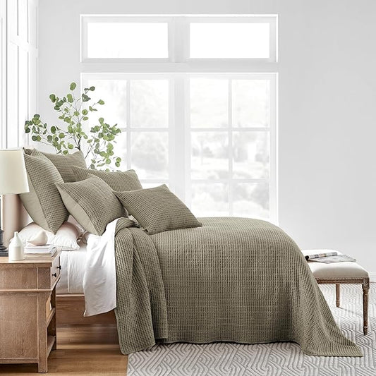 Levtex Home Mills Waffle Full Bedspread Set (100x104in) with 2 Pillow Shams (26x20in) - Taupe - Cotton Waffle Full Size Bedspread Set - Lightweight, Soft, Pre-Washed