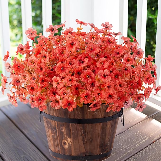 Artificial Fake Plants Flowers for Outdoor Fall Autumn Decoration, 12 Bundles Faux Silk Orange Mums Daisy Look Real UV Resistant for Outside Home Porch Patio Planter