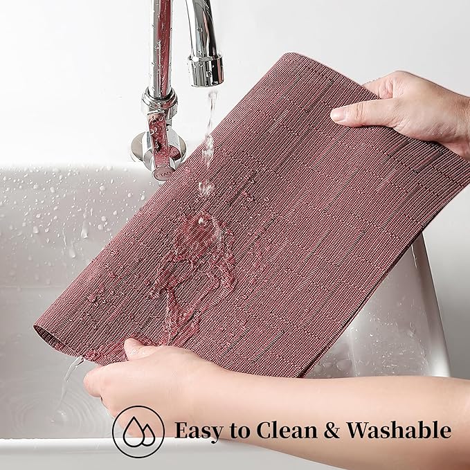 Leetaltree Burgundy Placemats Set of 12 - Heat Resistant Non-Slip Place mats for Dining Table, Washable Durable PVC Vinyl Woven Table Mats(Burgundy, 12)