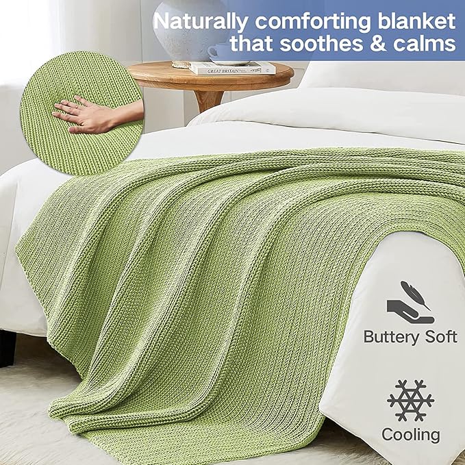 Knitted Weighted Blanket(Light Green 60"x80" 20lbs),Home Décor Cooling Throw Blanket for Hot Sleepers,Hand Made Chunky Knit Heavy Blanket for Adults Use on Queen/King Size Bed