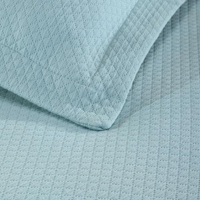 Superior Solitaire Cotton 2 Piece Bedspread Set, Home Bed Decor, Decorative Textured Bed Spread, 1 Pillow Sham, Airy Blanket, Matelasse Coverlet Bedding, All-Season Accent Blanket, Twin, Aqua
