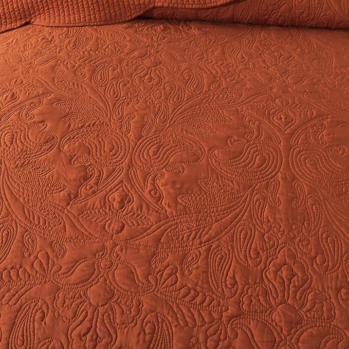 HoneiLife Oversized King Bedspreads - California King Quilt 128x120, 4-Piece Cal King Quilt Sets,Rustic Bedding Sets King Size,Extra Large Coverlets Lightweight Bed Cover for All Season Use-Rust