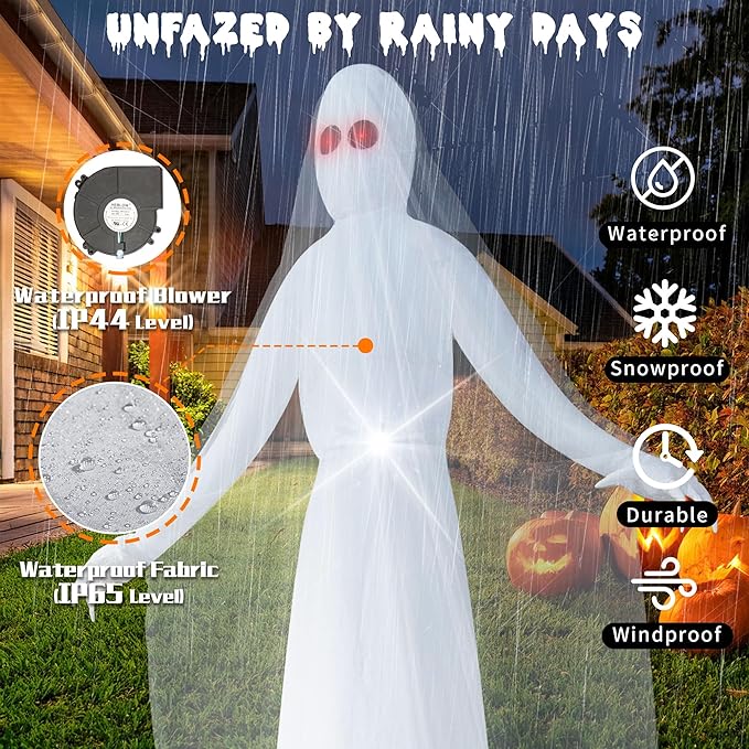8FT Halloween Inflatables Outdoor Decorations Ghost Bride Halloween Decor Outside Blow Ups with Red Eyes LED Lights for Yard Indoor Lawn Party Porch Garden